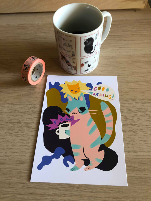 POW! coffee cat 5x7 print