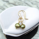 Classic Gold & Lime Green Freshwater Pearl Dangle Earrings