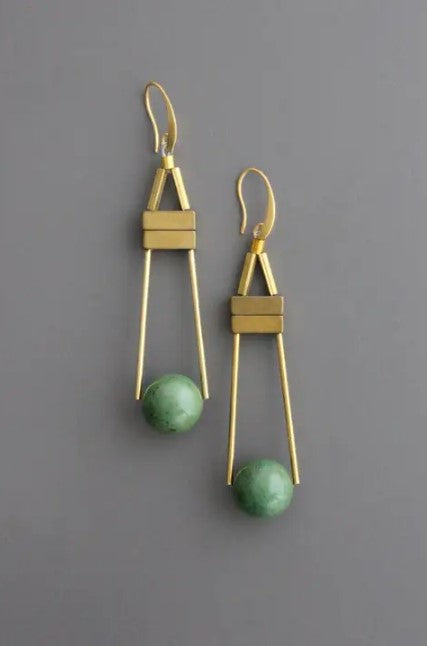 Geometric Green Turquoise & Brass Earrings