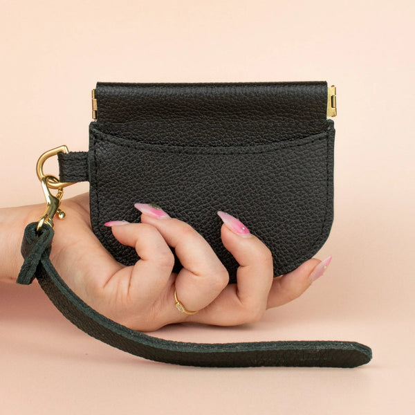 Leather Pop Wallet in Black - Cold Gold