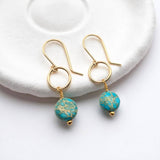 Gold and Turquoise Dangle Earrings - Handmade & Small Batch