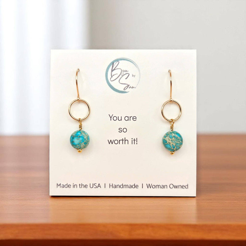 Gold and Turquoise Dangle Earrings - Handmade & Small Batch
