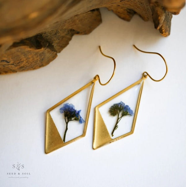 Hanging Terrarium Earrings - Forget Me Not