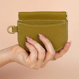 Leather Pop Wallet in Olive Green - Cold Gold