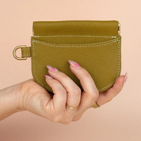 Leather Pop Wallet in Olive Green - Cold Gold