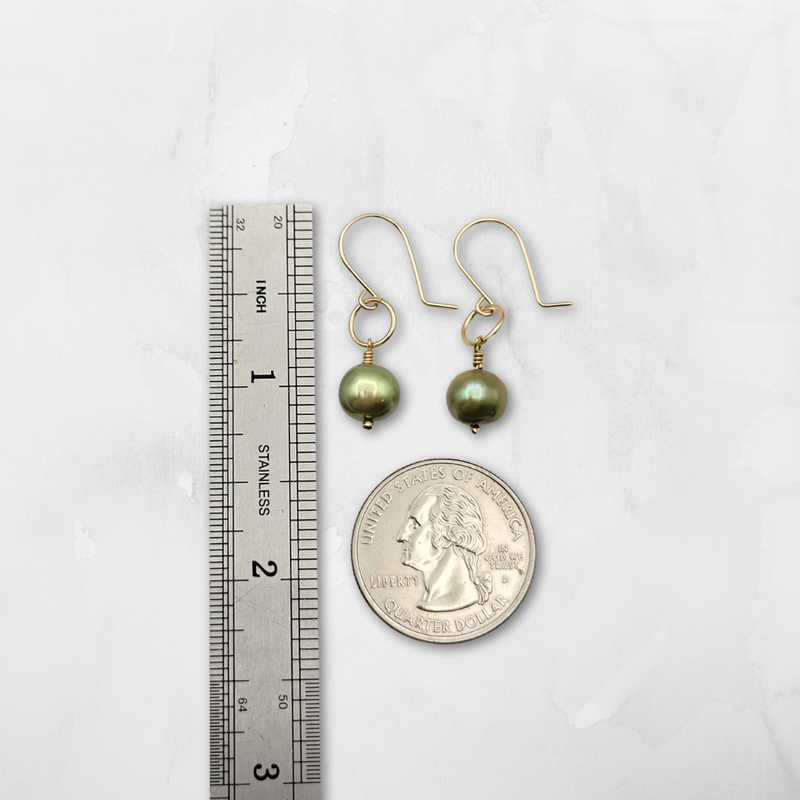 Classic Gold & Lime Green Freshwater Pearl Dangle Earrings
