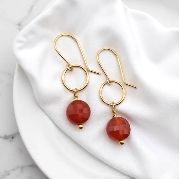 Gold and Carnelian Dangle Earrings -  Handmade & Small Batch