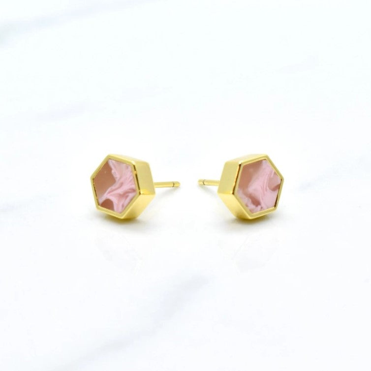 Rose Hex Earrings - Cold Gold