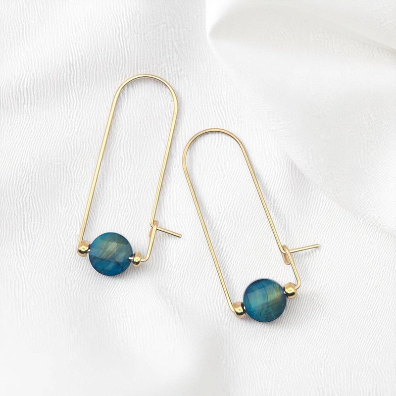 Gold Filled & Blue Tiger's Eye Arc Earrings - Handmade