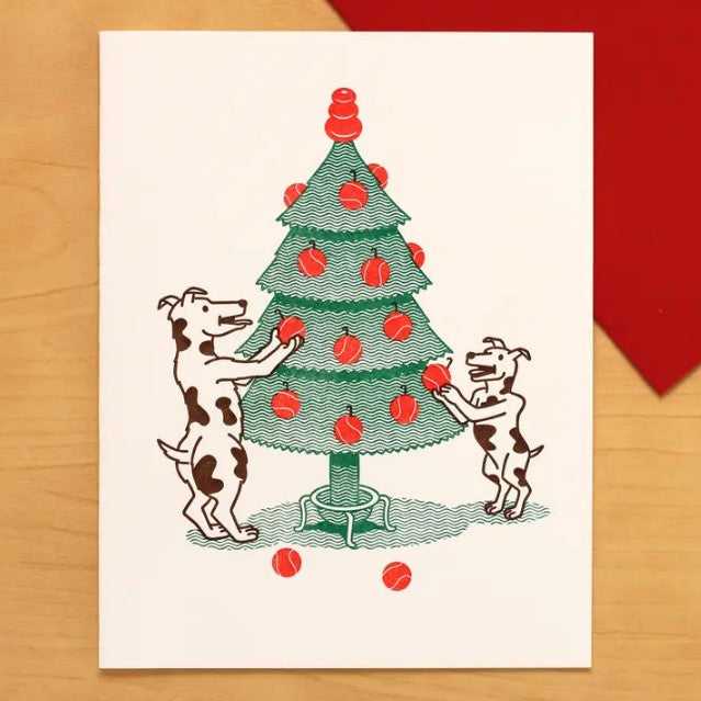 Dogs Decorating Tree Card