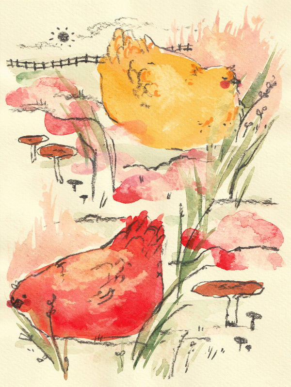 Print - "Two Hens" - 8 x 10