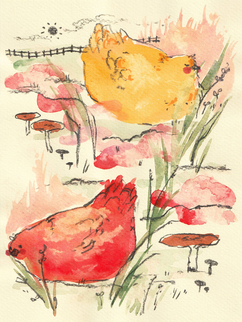 Print - "Two Hens" - 8 x 10