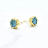 Aquamarine Hex Earrings - Cold Gold