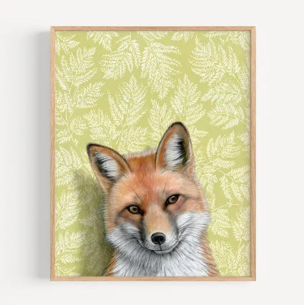 Red Fox in Green Print