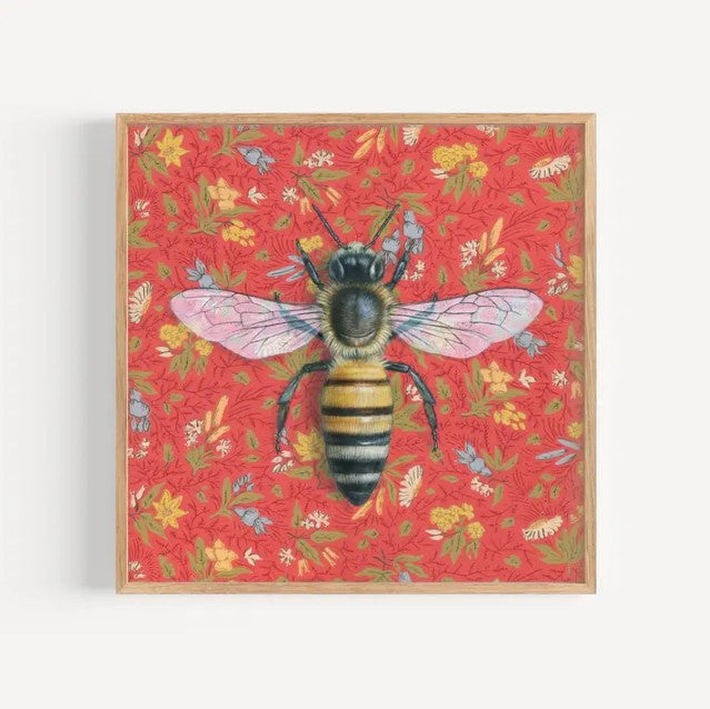 Honeybee in Red Print