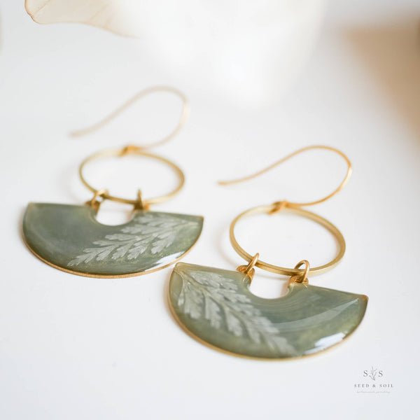 Emerald Fern Moon Shadow Earrings