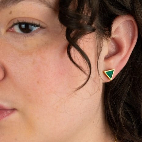 Emerald Tri Earrings - Cold Gold