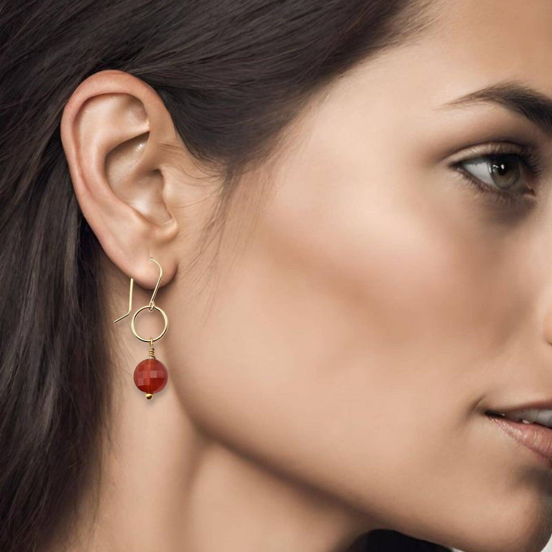 Gold and Carnelian Dangle Earrings -  Handmade & Small Batch