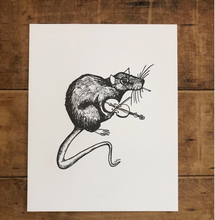 Fiddle Rat Letterpress Print 8 x 10