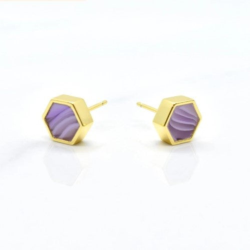 Amethyst Hex Earrings - Cold Gold