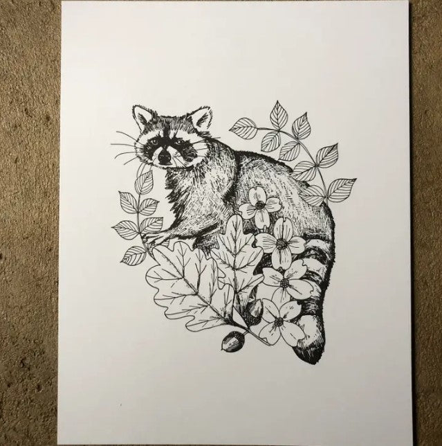 Raccoon and Native Plants Print