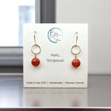 Gold and Carnelian Dangle Earrings -  Handmade & Small Batch