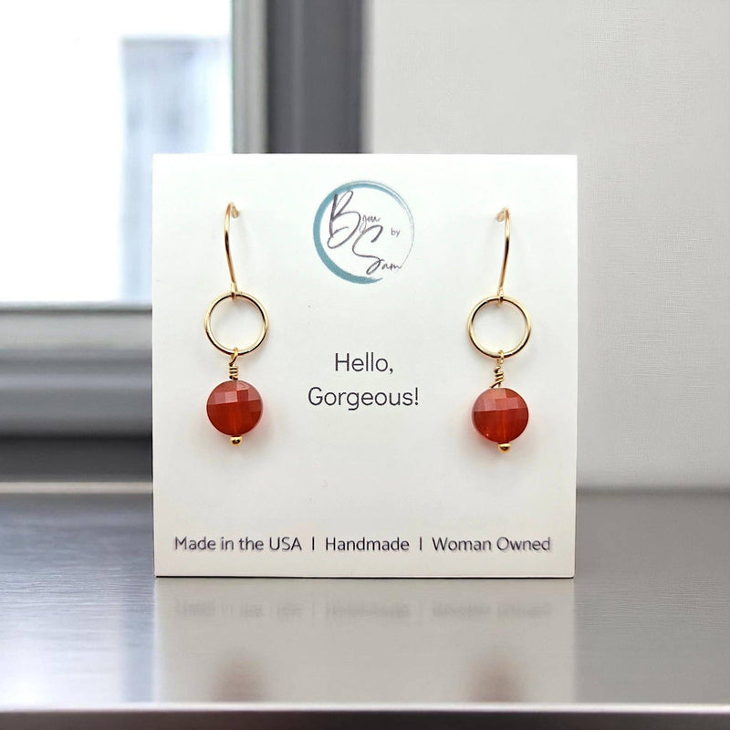 Gold and Carnelian Dangle Earrings -  Handmade & Small Batch