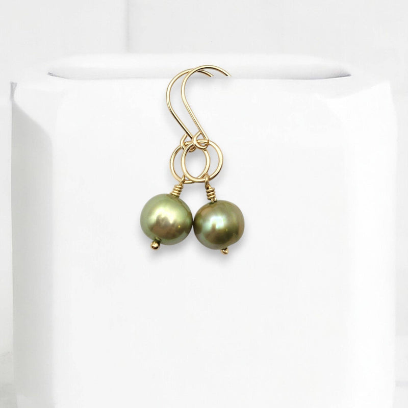 Classic Gold & Lime Green Freshwater Pearl Dangle Earrings