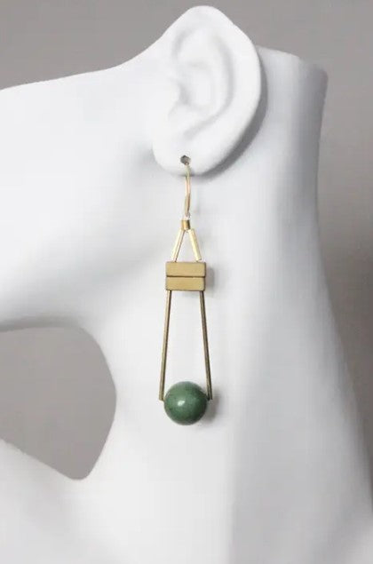 Geometric Green Turquoise & Brass Earrings