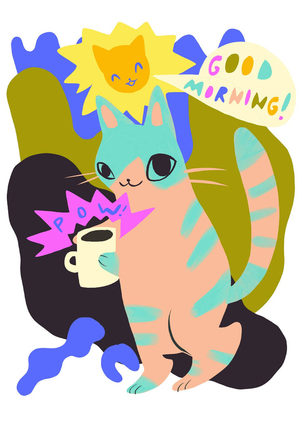 POW! coffee cat 5x7 print