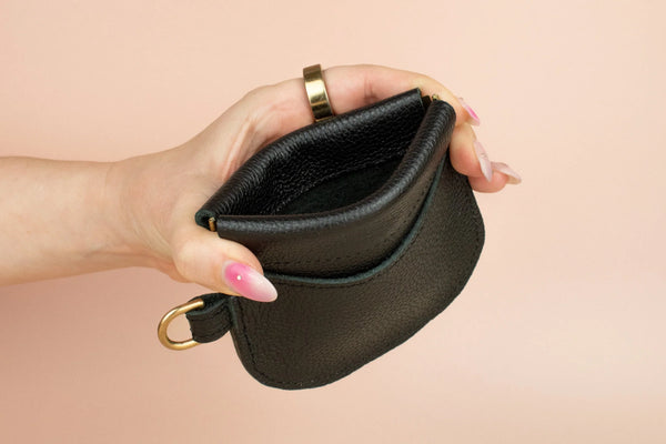 Leather Pop Wallet in Black - Cold Gold