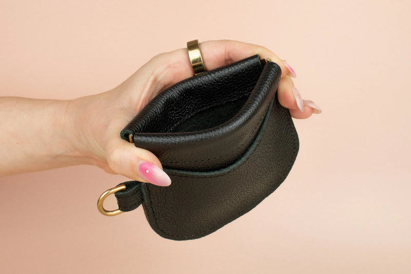Leather Pop Wallet in Black - Cold Gold
