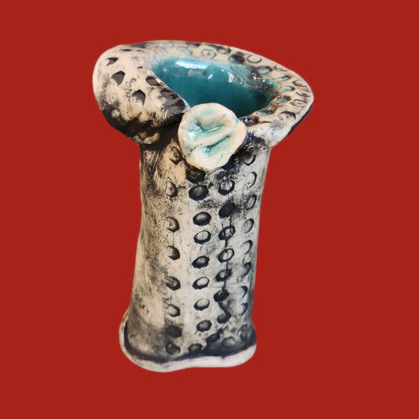 Dotted Rosebud with Teal Inside Vase - Cheri Pollack