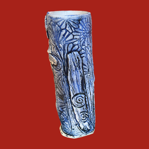 Blue Etched Vase - Cheri Pollack
