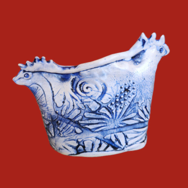 Blue Small Etched Chicken Vase - Cheri Pollack