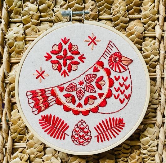 Folk Cardinal Embroidery Kit