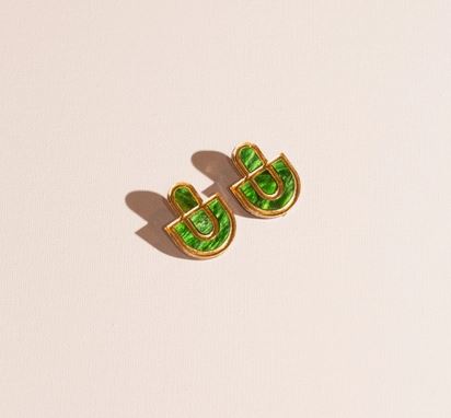 Devin No. 2  Earrings - Green and Gold