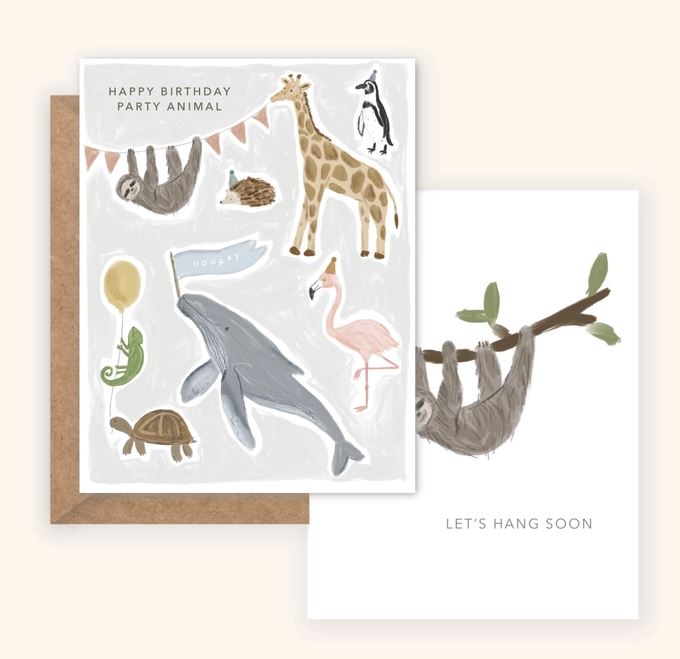 Happy Birthday Animal + Let's Hang Soon Card