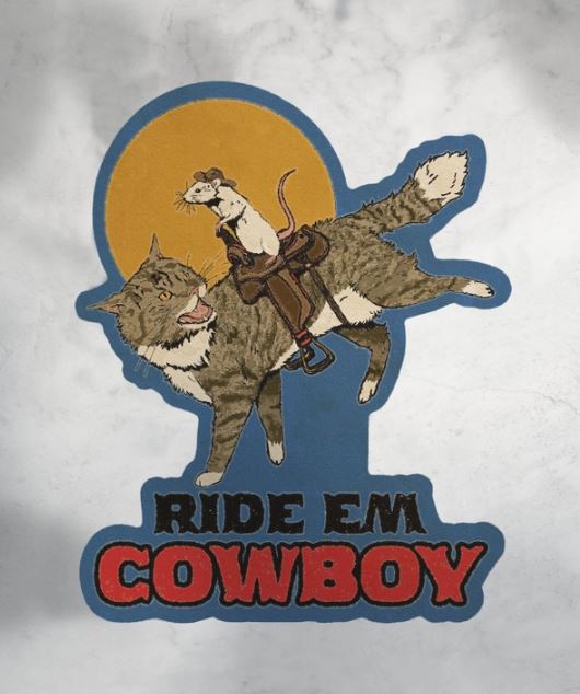 Ride Em Cowboy Mouse and Cat Cowboy Sticker