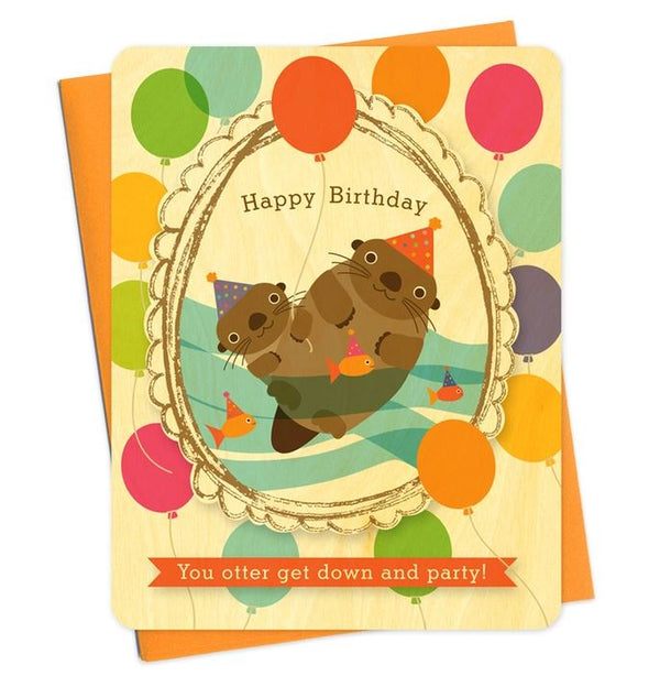 Otter Portrait Flat Wood Card - Birthday