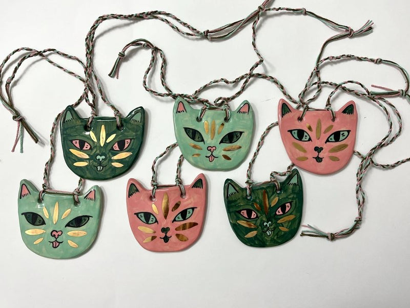 Ceramic Cat Necklace - Forest Green
