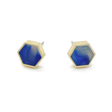 Sapphire Hexagon Earrings - Cold Gold