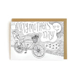 Bicycle Mom Colorable Card - Mother's Day