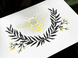 Bee Print - White w/ Gold Foil
