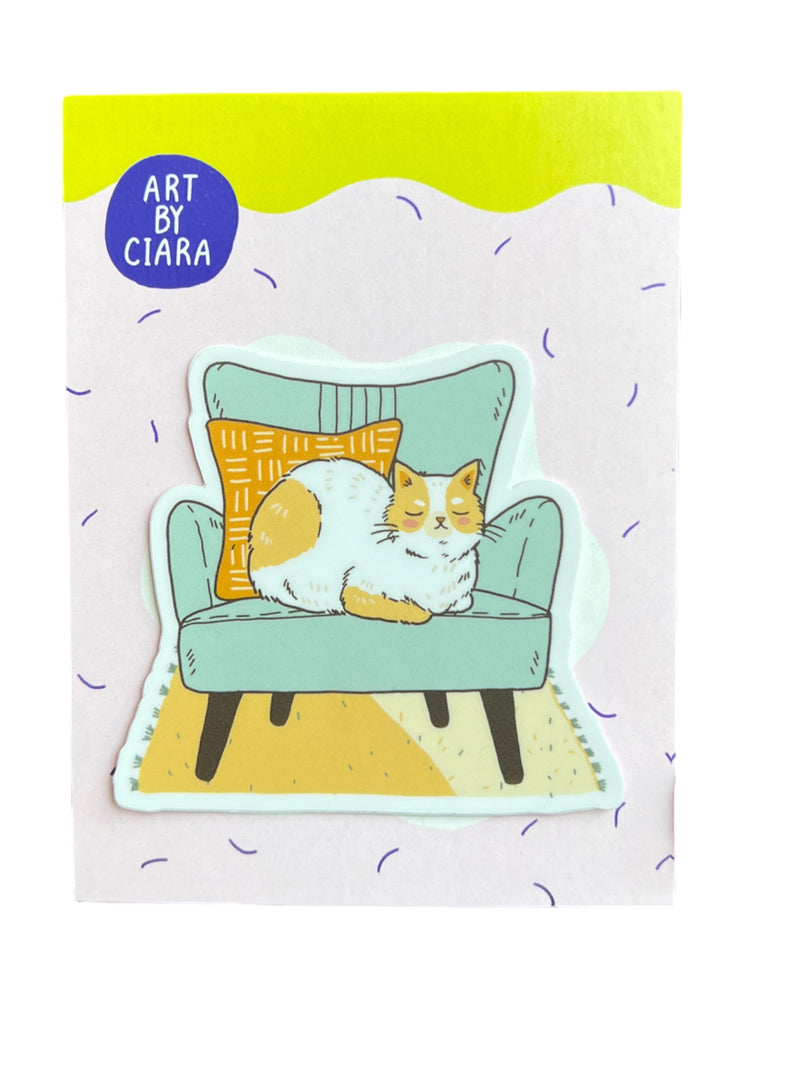 Cat on Blue Chair Sticker