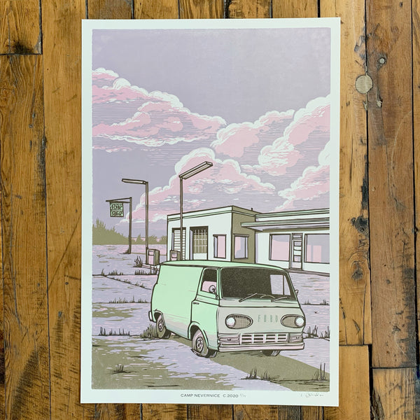 VAN AT GAS STATION - Camp Nevernice