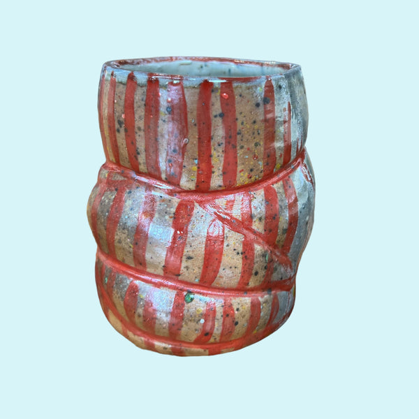 Curvy Woodfire Vase - Red Stripes