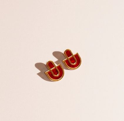 Devin No. 2 Earrings - Red and Gold